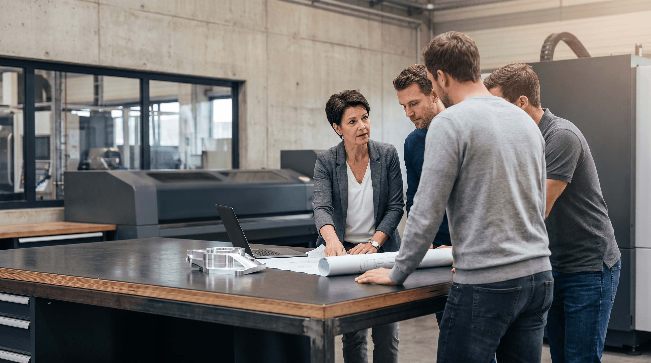 Confronto tecnico tra professionisti in uno stabilimento automotive